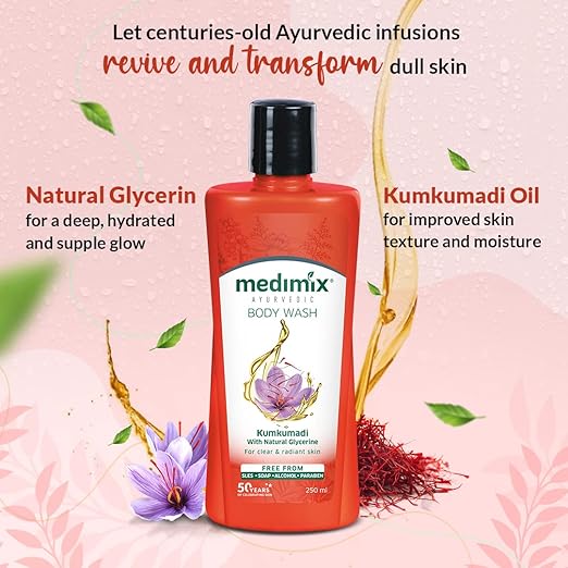 Medimix Ayurvedic Bodywash Kumkumadi with Natural Glycerine Shower Gel, 250ml | Protects skin moisture | Hydrates skin | Replenishes skin | For Clear and Radiant Skin | All-natural |Herbal Medimix Ayurvedic Bodywash Kumkumadi with Natural Glycerine Shower Gel, 250ml | Protects skin moisture | Hydrates skin | Replenishes skin | For Clear and Radiant Skin | All-natural |Herbal